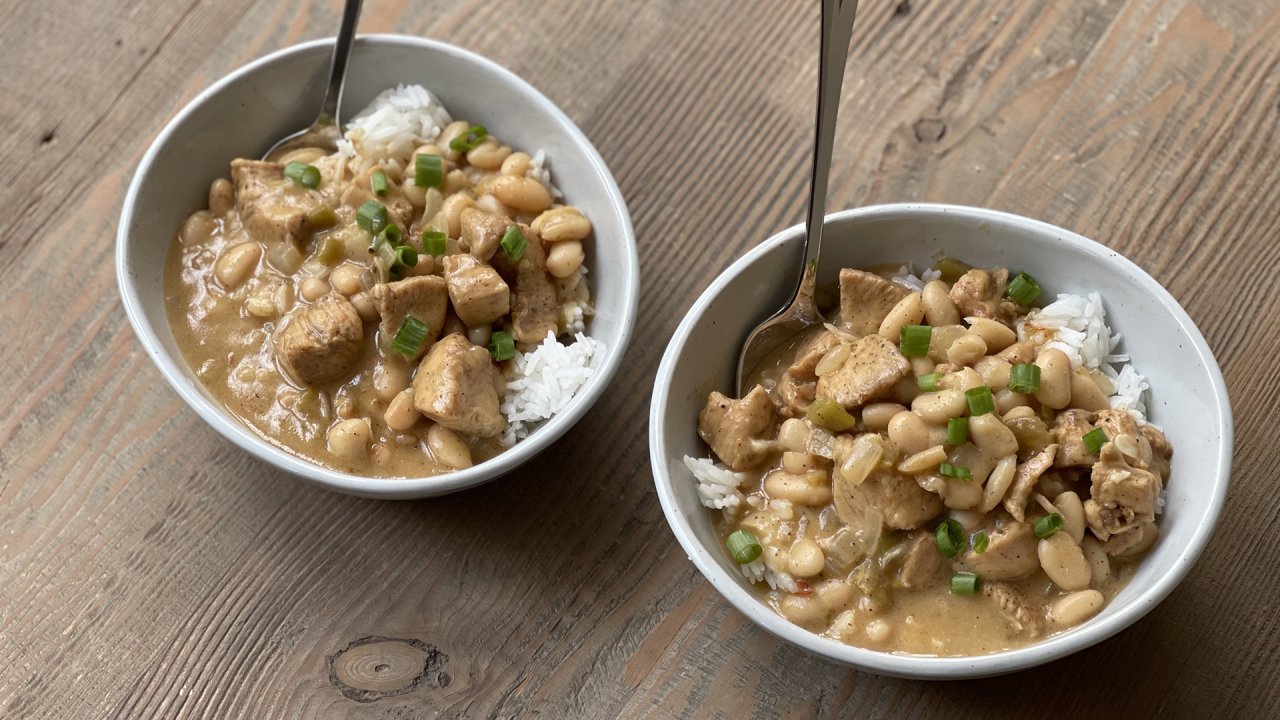 White Bean Chicken Chili and rice